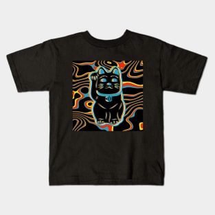 Japanese Maneki Neko Lucky Cat - Black Illusion Kids T-Shirt